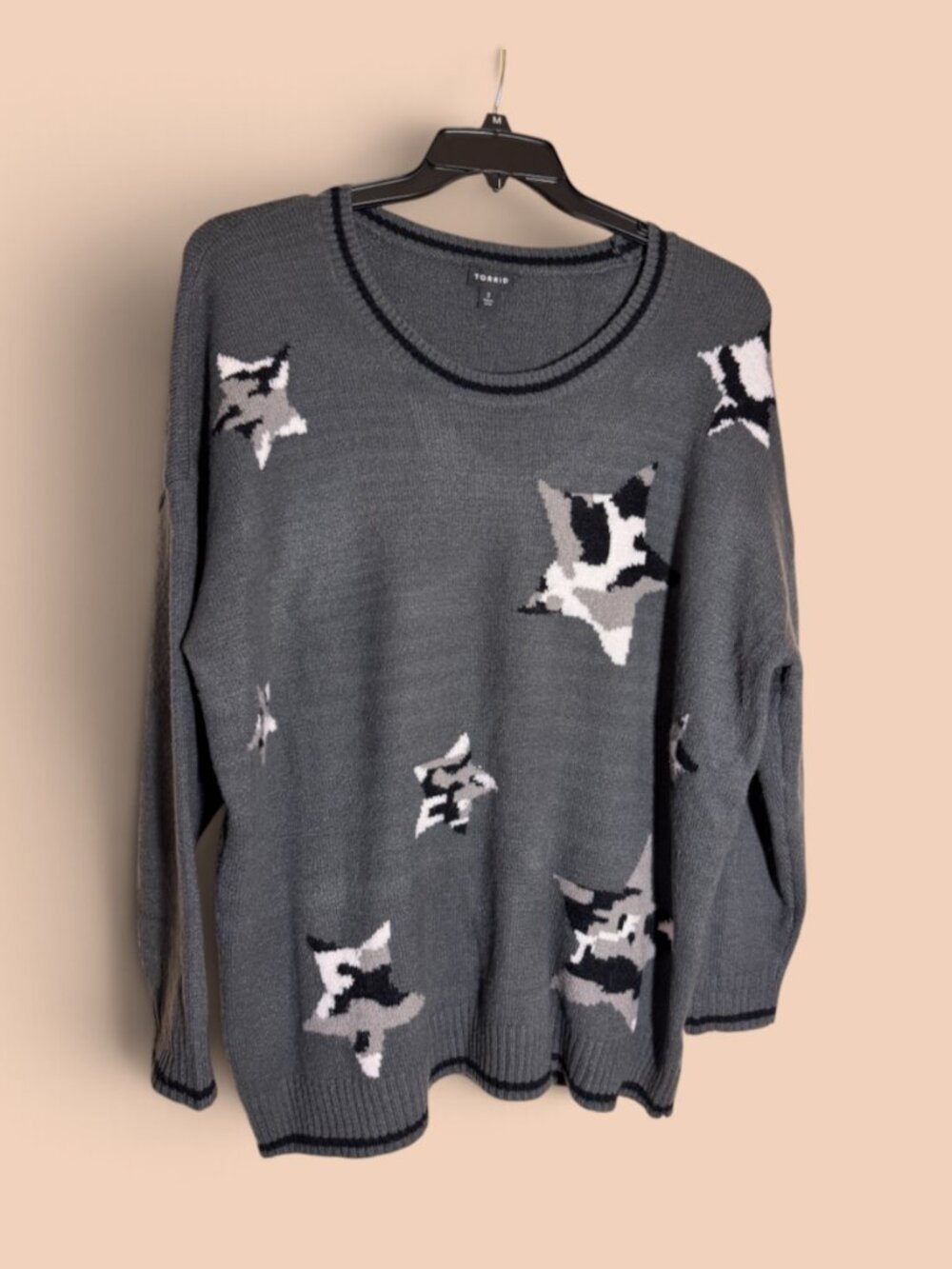 Torrid Grey & Black Star Camo Crew Neck Sweater Sz 2X
